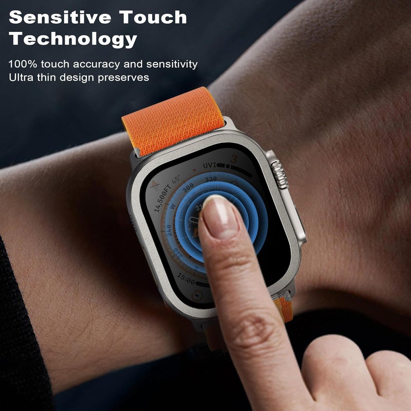wsken for Apple Watch Ultra 3 / Ultra 2 Screen Protector 49mm, [26 Degree Privacy] Titanium Alloy Frame + 9H Tempered Glass, [Touch Sensitive] Lightweight Protective Glass Film for iwatch Ultra 2 Pack - Image 3